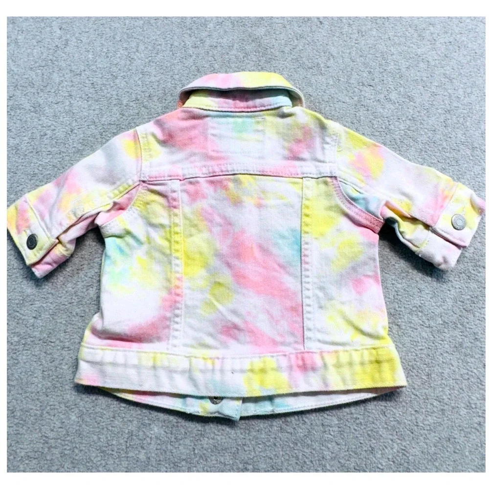 Old Navy Denim Jacket Kids 0-3M Pink Yellow Blue Tie Dye Button Up Trucker